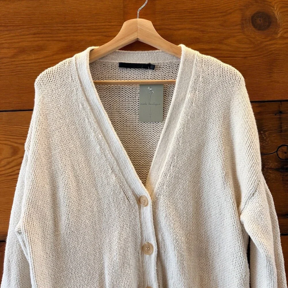 Jenni Kayne White Cotton Knit Button Front Cardigan Sweater - Size L - 0815CJ - Picture 2 of 4